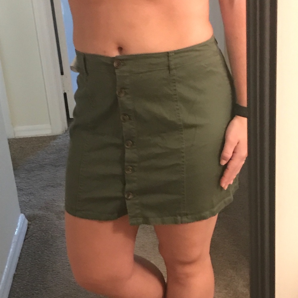 Army green button up skirt